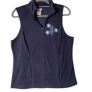 Disney Parks Authentic Women Large Fleece Vest Minnie Mouse Embroidery Navy Blue